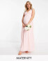 Фото #1 товара TFNC Maternity Bridesmaid wrap front chiffon maxi dress with embellished shoulder detail in whisper pink