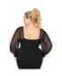 Plus Size Long Billow Sleeved Bodysuit Black/Red Hearts, 5x - фото #1