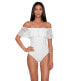 LAUREN Ralph Lauren 303524 Crochet Ruffle Off-The-Shoulder One-Piece White 10