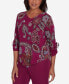 Фото #3 товара Petite Wine Country Floral V Neck Top with Three Quarter Drawstring Sleeves