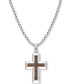 ფოტო #1 პროდუქტის Chocolatier® Men's Chocolate Diamond Cross 22" Pendant Necklace (1/3 ct. t.w.) in Sterling Silver & 14k Rose Gold-Plate