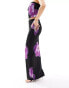 Kaiia column maxi skirt co-ord in black and purple flower print