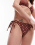 Topshop polka dot tie side bikini bottoms with rings in brown