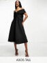 Фото #1 товара ASOS DESIGN Tall twist off the shoulder prom skater midi dress in black