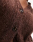 Фото #3 товара Topshop Curve knitted fluffy v-neck wide rib cardigan in brown