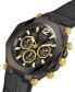 ფოტო #4 პროდუქტის Men's Multi-Function Black and Gunmetal Genuine Leather and Silicone Watch 46mm
