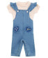 ფოტო #1 პროდუქტის Baby Girls Short Sleeve T Shirt and Overall with Embroidered Heart Appliques, 2 Piece Set