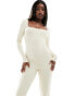 Фото #2 товара Simmi square neck corset detail wide leg jumpsuit in beige