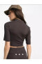 Sportswear Fitilli Kısa Kollu Kahverengi Kadın T-shirt FJ5253-220
