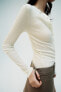 Ribbed semi-sheer slub knit t-shirt