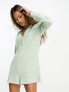Chelsea Peers button front long sleeve romper with pocket detail in sage green