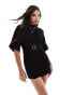 Closet London belted kimono mini dress in black