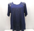 Style& Co Women's Lace Trim Short Sleeve Blouse Navy XS