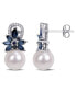 ფოტო #1 პროდუქტის Freshwater Cultured Pearl (9-9.5mm), Sapphire (1 5/8 ct. t.w.) and Diamond (1/8 ct. t.w.) Floral Earrings in 14k White Gold