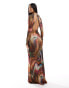 Фото #3 товара ASOS DESIGN long sleeve open back maxi slinky dress in marble print