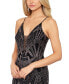 Women's Plunge-Neck Mesh-Inset Glitter-Print Gown