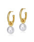 ფოტო #2 პროდუქტის Elegant Sterling Silver 14K Gold Plated Round 11.5-12MM Genuine Freshwater Pearl Hoop Earrings