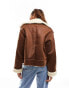 Only faux shearling aviator jacket in brown M - фото #8