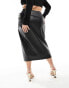 Фото #4 товара River Island Plus faux leather wrap skirt with gold trim in black