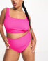 ASOS DESIGN Curve – Mix and Match – Bikinihose in Pink mit hohem Beinausschnitt, hohem Bund und Knitteroptik