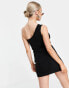 Фото #2 товара Threadbare Petite Aria one shoulder knitted mini dress in black