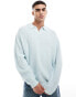 ASOS DESIGN knitted oversized fisherman rib notch neck jumper in light blue Синий, XS - Chest 36 - фото #1