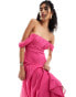 ASOS DESIGN drape off shoulder dropped waist maxi dress in fuchsia pink Leuchtend Pink, 40 - фото #1