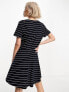 Фото #7 товара ONLY v neck tie waist mini dress in navy stripe