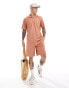 ONLY & SONS plisse split neck polo co-ord in burnt orange