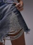 Фото #2 товара Topshop extreme rip high waist denim skirt in mid blue