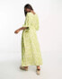 Фото #4 товара Monki tie waist maxi kaftan dress in lime zebra print