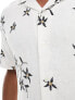 Abercrombie & Fitch floral embroidery linen blend short sleeve shirt in white with revere collar