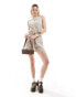 Фото #1 товара Monki beach linen sleeveless playsuit with tie belt detail in beige