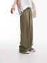 Фото #3 товара Topshop pull on wide leg trouser in khaki