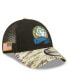 ფოტო #1 პროდუქტის Men's Black, Camo Los Angeles Rams 2022 Salute To Service 9FORTY Snapback Trucker Hat