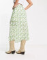 Emory Park ruched side split detail midi skirt in green floral