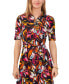 Women's Printed Front-Zip Collared Midi Dress