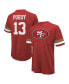 Фото #1 товара Men's Threads Brock Purdy Scarlet Distressed San Francisco 49ers Name and Number Oversize Fit T-shirt