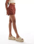 New Look broderie hem shorts in brown