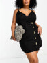 Фото #1 товара Платье ASOS DESIGN Curve из льна в стиле оберточного платья с узкими бретелями и пуговицами