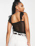 Фото #4 товара Topshop Petite corset lace trim mesh top in black