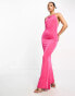 Фото #8 товара Something New low plunge back slinky maxi dress with halter neck in pink