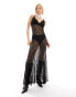 Labelrail x Dyspnea sheer lace maxi cami dress with godet detail in black