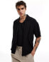 Bershka button through textured shirt in black