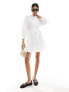 Фото #5 товара & Other Stories embroidered broderie mini dress with tie detail in white