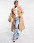 Forever New Petite formal wrap coat with tie belt in camel