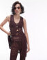 Topshop knitted co-ord long line beaded beach waistcoat in chocolate Коричневый, L - EU 44 - фото #1