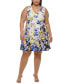 Фото #1 товара Plus Size Printed V-Neck Scuba Crepe Dress