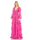 ფოტო #1 პროდუქტის Women's Cascaded Ruffle Puff Sleeve A Line Gown