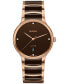 ფოტო #1 პროდუქტის Unisex Swiss Centrix Diamond (1/20 ct. t.w.) Brown Ceramic & Rose Gold PVD Bracelet Watch 40mm